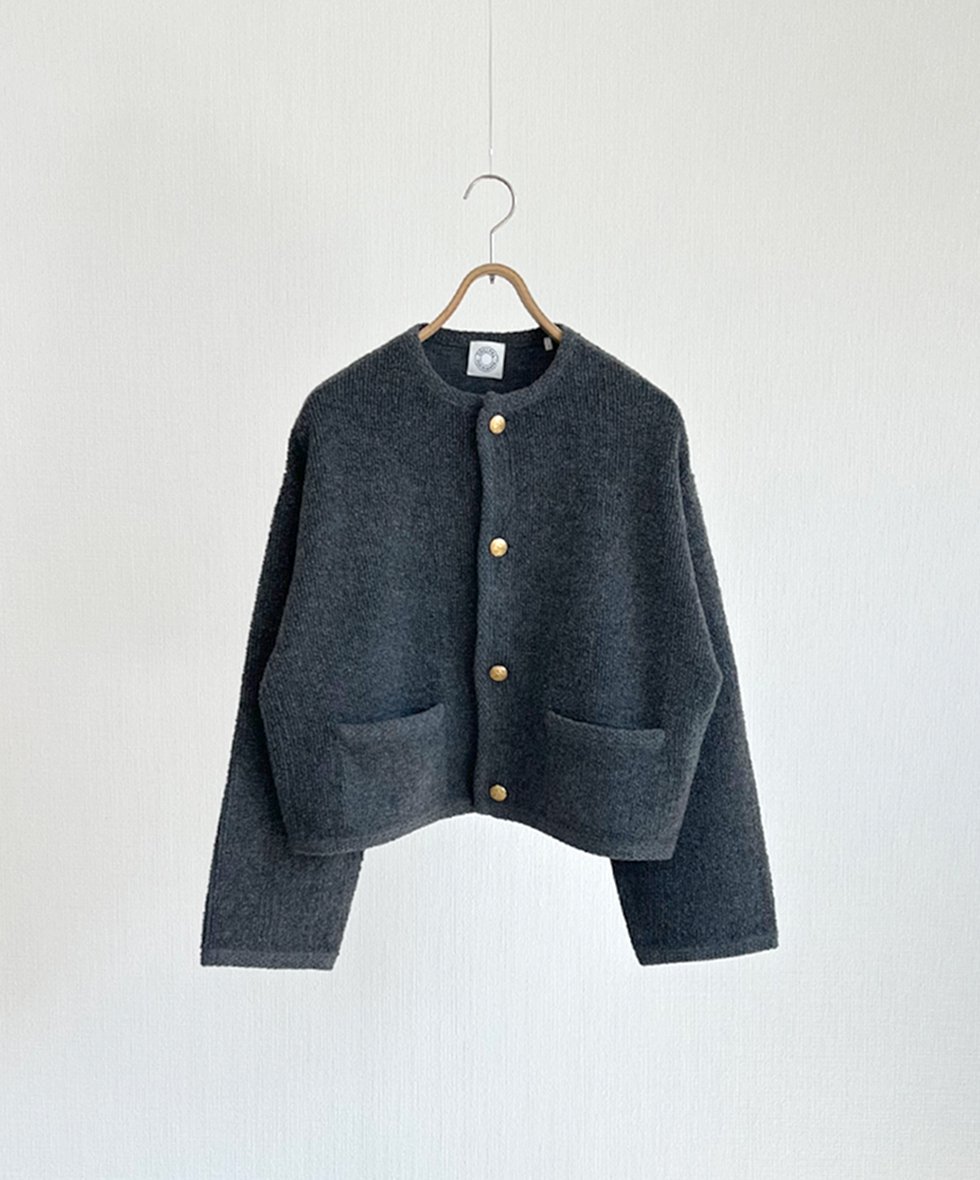 ORCIVAL/   Loop Yarn Crew Neck Cardigan (CHARCOAL)