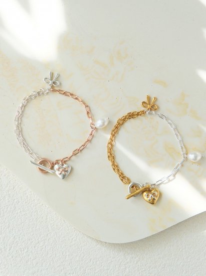 emiru x momota / Heart ribbon bracelet ( 3charm set )