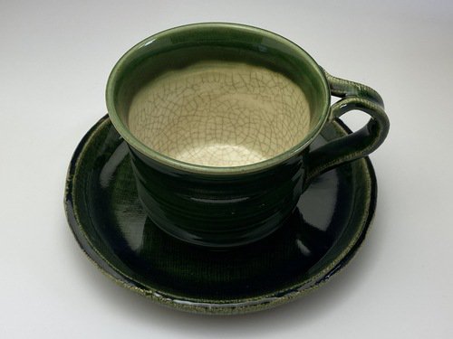 森本陶苑　織部　大き目　コーヒーカップ