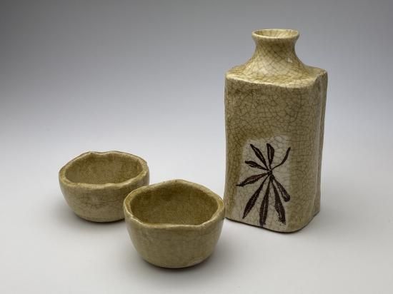 徳利 とっくり 2個セット 素朴 黄瀬戸酒器揃え（花） - 織部・黄