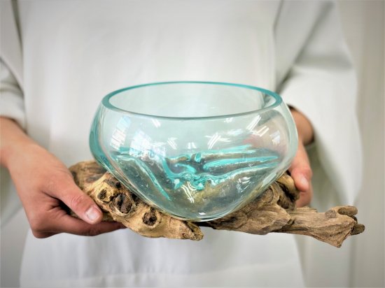 【WIDE 広口 Lサイズ】 流木ガラス オブジェ 雑貨 インテリア 水槽 苔リウム 睡蓮鉢