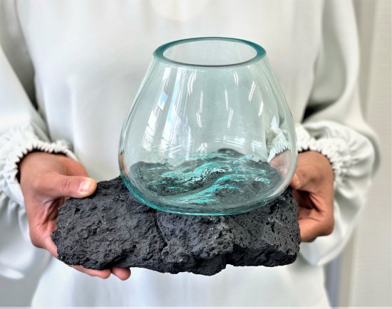  【ROCK 溶岩 ブラック Mサイズ】 流木ガラス インテリアオブジェ 第一チャクラ 天然岩 スピリチュアル (最低ロット2個)