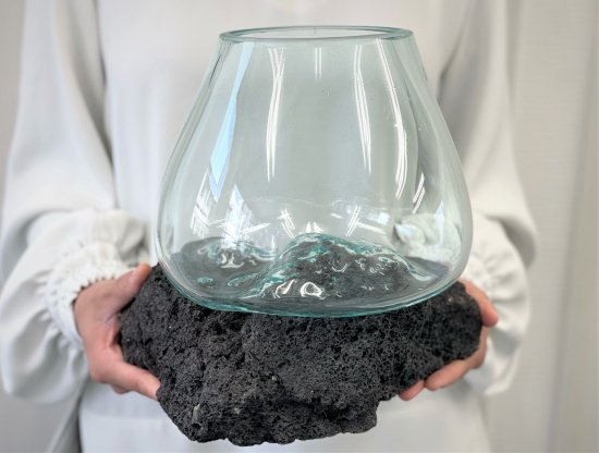  【ROCK 溶岩 ブラック Lサイズ】 流木ガラス 石ガラス ストーンガラス 第一チャクラ溶岩 天然石