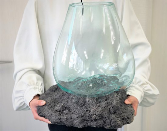 【ROCK 溶岩 ブラック XLサイズ】 流木ガラス 石ガラス ストーンガラス 第一チャクラ溶岩 天然石