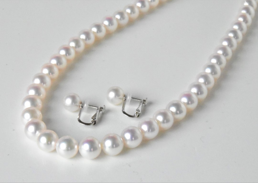 -真珠のサイズ︰75-80mmアコヤ真珠　7.5-8.0mm ネックレスとイヤリングセット