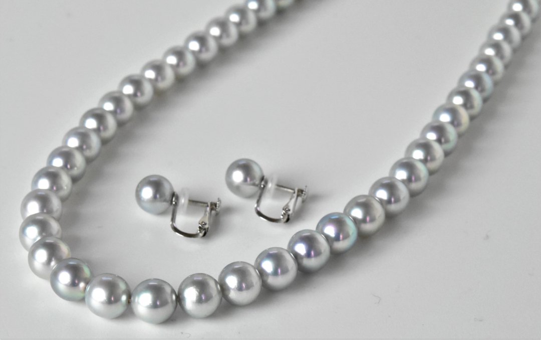 あこやグレー真珠ネックレス・イヤリング２点セット<7.5mm B >｜FUJIMOTO PEARL&JEWELRY