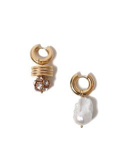 Gold Disks Strass And Baroque Pearl Gold Hoops Pierce