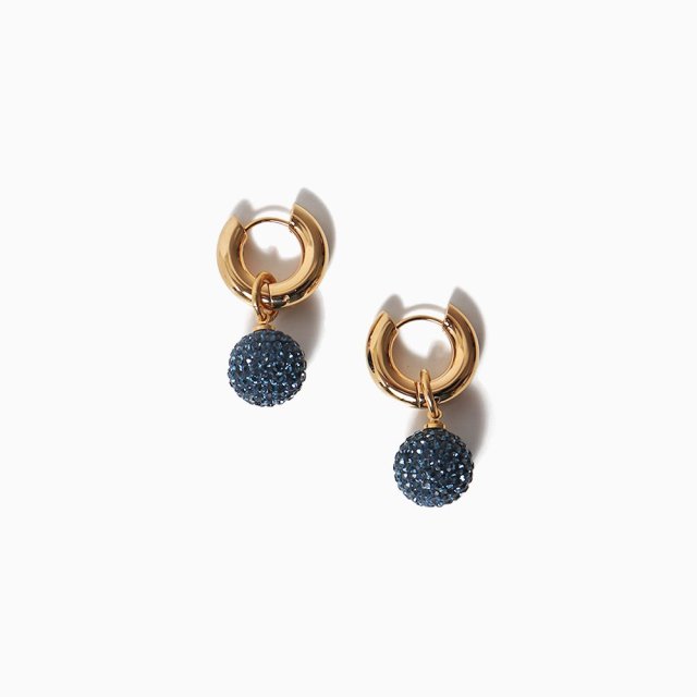 Gold Plated Hoops With Blue Strass Balls Pierce