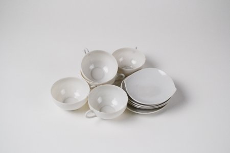 白磁・卵殻手カップ＆ソーサー 5客セット（100CC/満）