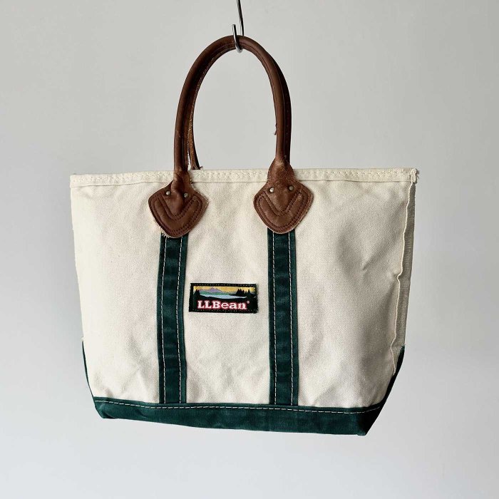 L.L.BEAN CANVAS TOTE BAG WITH LEATHER HANDLE