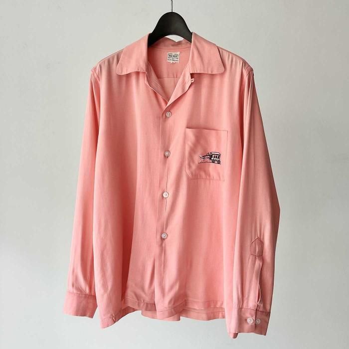 BUD WHITE RAYON L/S SHIRT with EMBROIDERY(NICE COLOR/GOOD USED CONDITION)