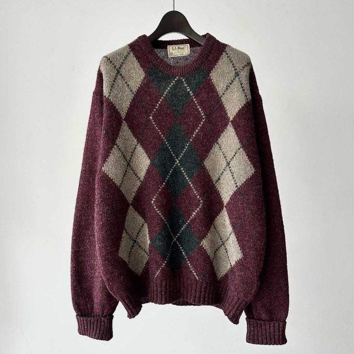 L.L.BEAN ARGYLE PATTERN WOOL SWEATER(VERY GOOD CONDITION)