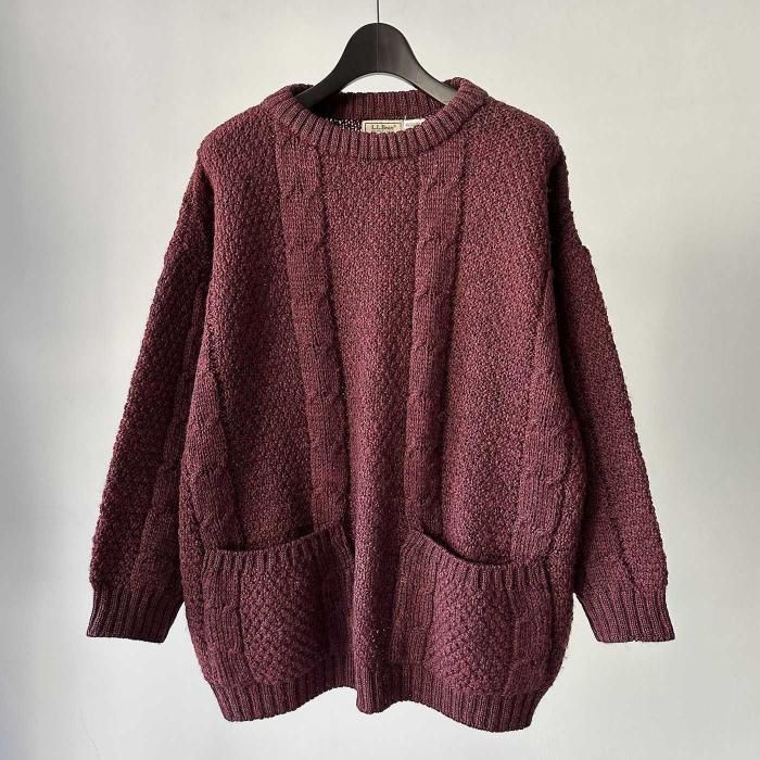 L.L.BEAN FISHERMAN WOOL SWEATER with POCKET(RARE/VERY GOOD CONDITION)