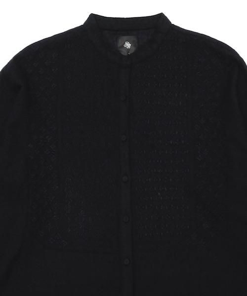24AW maison de soil メゾンドソイル Boiled Wool Plain Band Collar Emb Shirt ウール バンドカラー シャツ 美品 1 グレージュ系 レディー maison de soil BOILED WOOL PLAIN BAND COLLAR EMB SHIRT