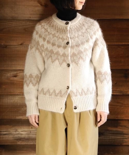 【美品】  BATONER / バトナー | MOHAIR NORDIC CREW NECK CARDIGAN モヘア ノルディックカーディガン | 2 | ベージュ | レディース BATONER【WOMEN'S】MOHAIR NORDIC CREW CARDIGAN バトナー