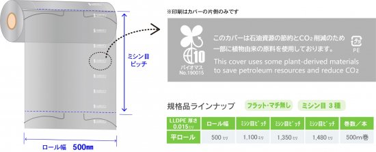 Bio PEハンガーカバー目付 平ロール／ミシン目ピッチ1480㎜ 500M巻 - 環境配慮ハンガーカバーと袋の通販エコルダーパック