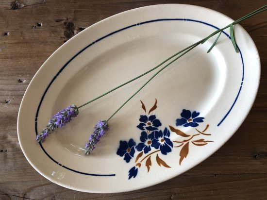 フランス/バドンヴィレ（Badonviller）青い花の大きなオーバル皿'TUNIS 