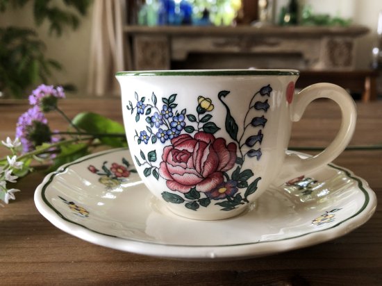 ドイツ/ビレロイ＆ボッホ（ VILLEROY & BOCH）ストラスブルグ（Alt StraBburg）薔薇のブーケのコーヒーカップ＆ソーサー「J」/管理番号C6226  - slowtime ブロカント＆アンティークショップ