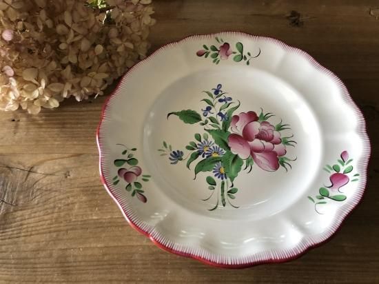 希少　ジアン窯　1900年前後　フランス　アンティーク 薔薇 平皿 プレート 希少ジアン窯1900年前後フランスアンティーク 薔薇 平皿 プレート