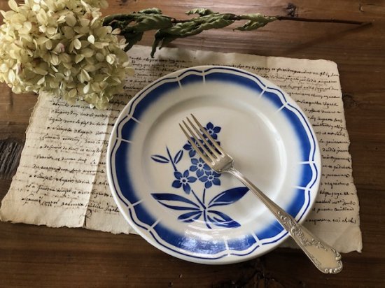 フランス/バドンヴィレ(BADONVILLER)青い花の爽やかな平皿