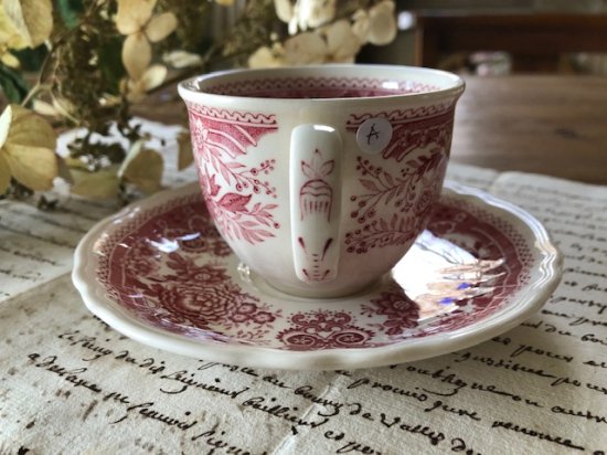 ドイツ/ビレロイ＆ボッホ(VILLEROY&BOCH)Bourgenland RED 花々のカップ＆ソーサー「A」/管理番号D1201 -  slowtime ブロカント＆アンティークショップ