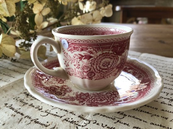 ドイツ/ビレロイ＆ボッホ(VILLEROY&BOCH)Bourgenland RED 花々のカップ＆ソーサー「A」/管理番号D1201 -  slowtime ブロカント＆アンティークショップ