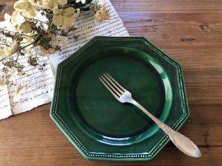 仏蘭西 緑釉の皿 古道具 アンティーク ブロカント-