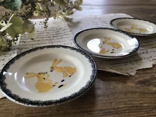 Gien フランス製 八角形皿 花と鳥 4枚セット