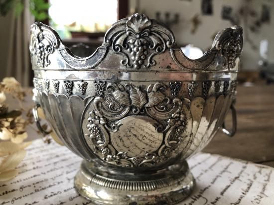 フランスアンティーク　ライオンハンドルの銀ボウル フランスアンティーク ライオンハンドルの銀ボウル フランス