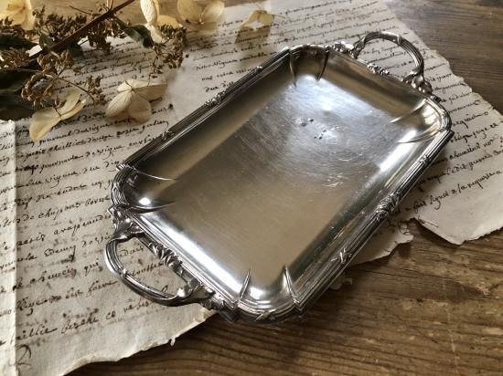 フランス/植物装飾ハンドルのシルバープレートのトレイ/管理番号F722/1