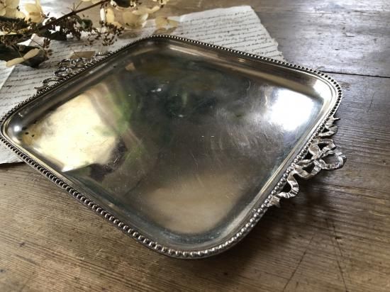 フランス/リボン装飾大きなシルバープレートトレイ/管理番号F722/10 フランス/リボン装飾大きなシルバープレートトレイ/管理番号F722/10