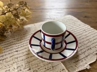 フランス/クレイユ・エ・モントロー窯HBCM/ベアルヌ(Be'arn)バスク柄のカップ&ソーサー「A」/管理番号F916/17