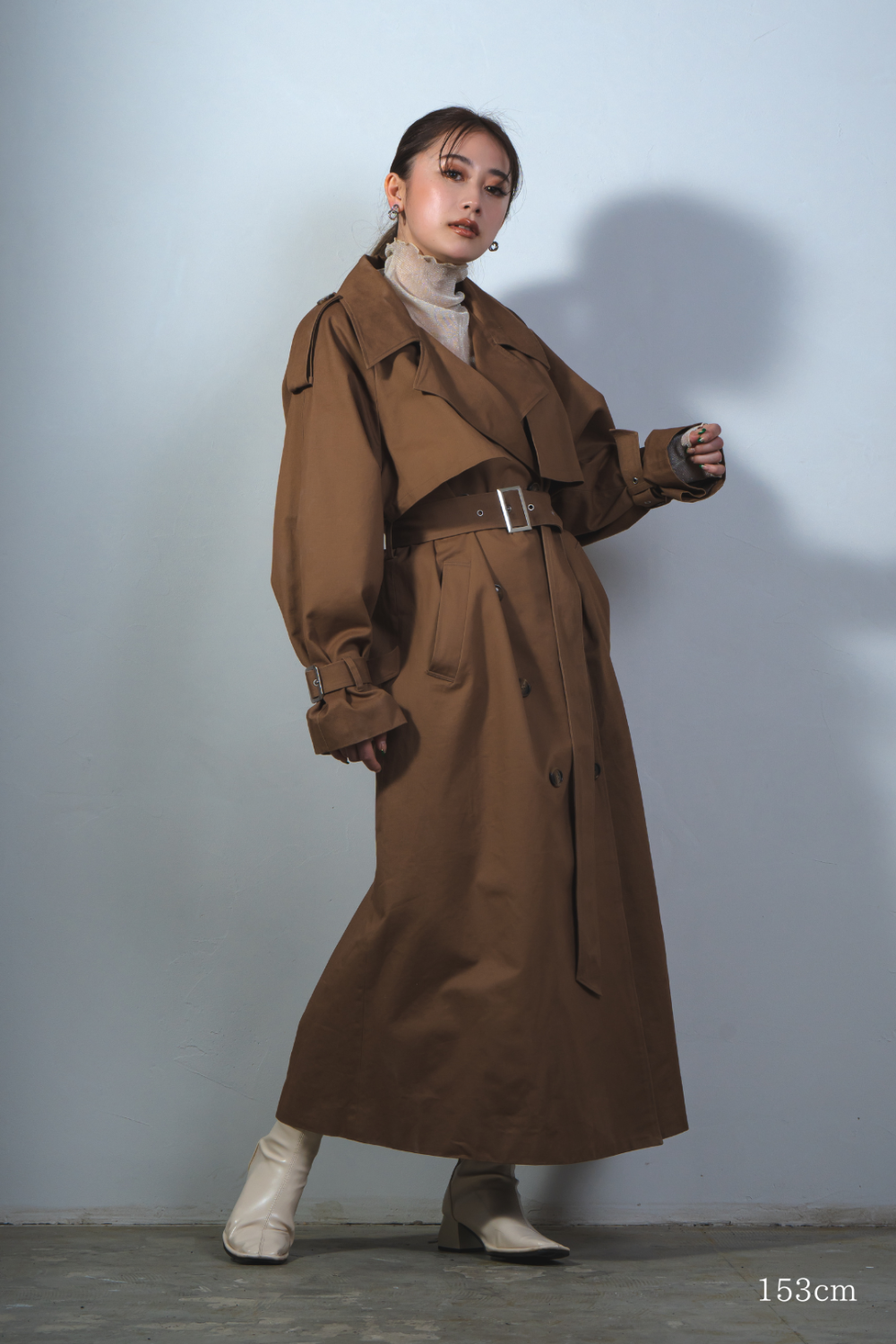 MODERN LONG TRENCH COAT -brown-