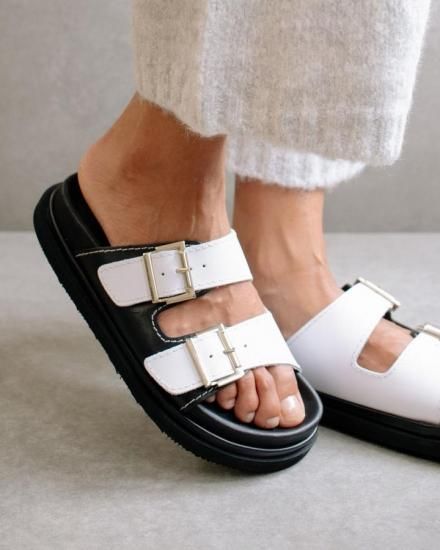 ALOHAS バックルストラップ レザー サンダル 通販 | ブラック