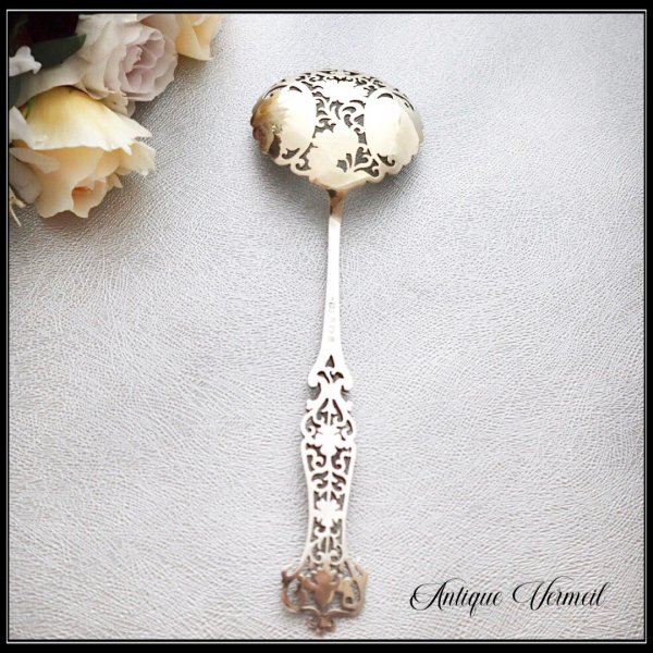 Edwardian Starling Silver Pierced Serving Spoon 英国アンティーク