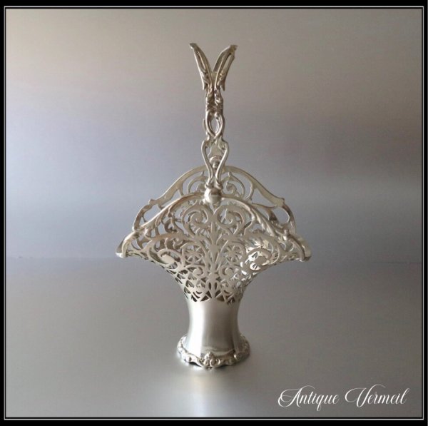 Edwardian Starling Silver Pierced Flower Basket 英国アンティーク 