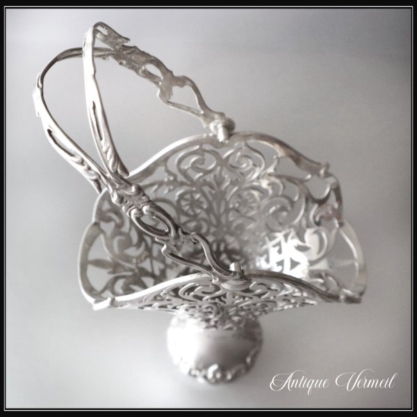 Edwardian Starling Silver Pierced Flower Basket 英国アンティーク