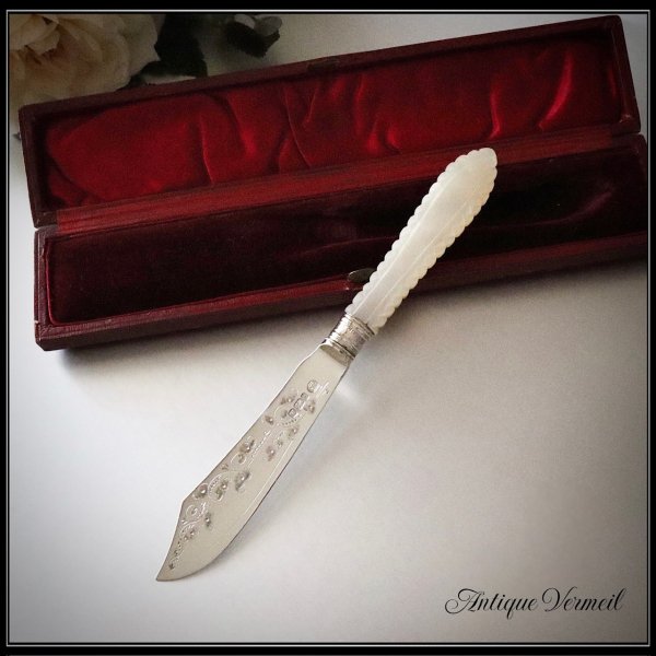 Edwardian Sterling Silver MOP Butter Knife 英国アンティークシルバー 白蝶貝 バターナイフ（銀925）John  Round - アンティークヴェルメイユ