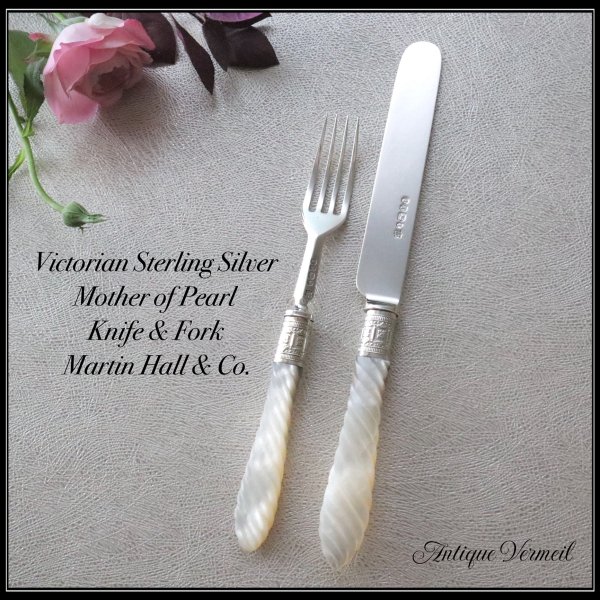 Victorian Sterling Silver MOP Knife & Fork 英国アンティーク 