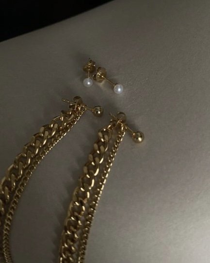 Pearl Double Chain Pierce Set<br>(GD/SV)