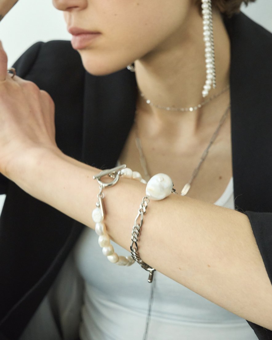 Big Baroque Pearl Bracelet<br>Design Chain Set(GD/SV)