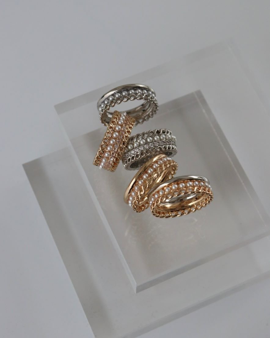 Pearl Chain Ring(GD/SV) - LOHME ONLINE STORE