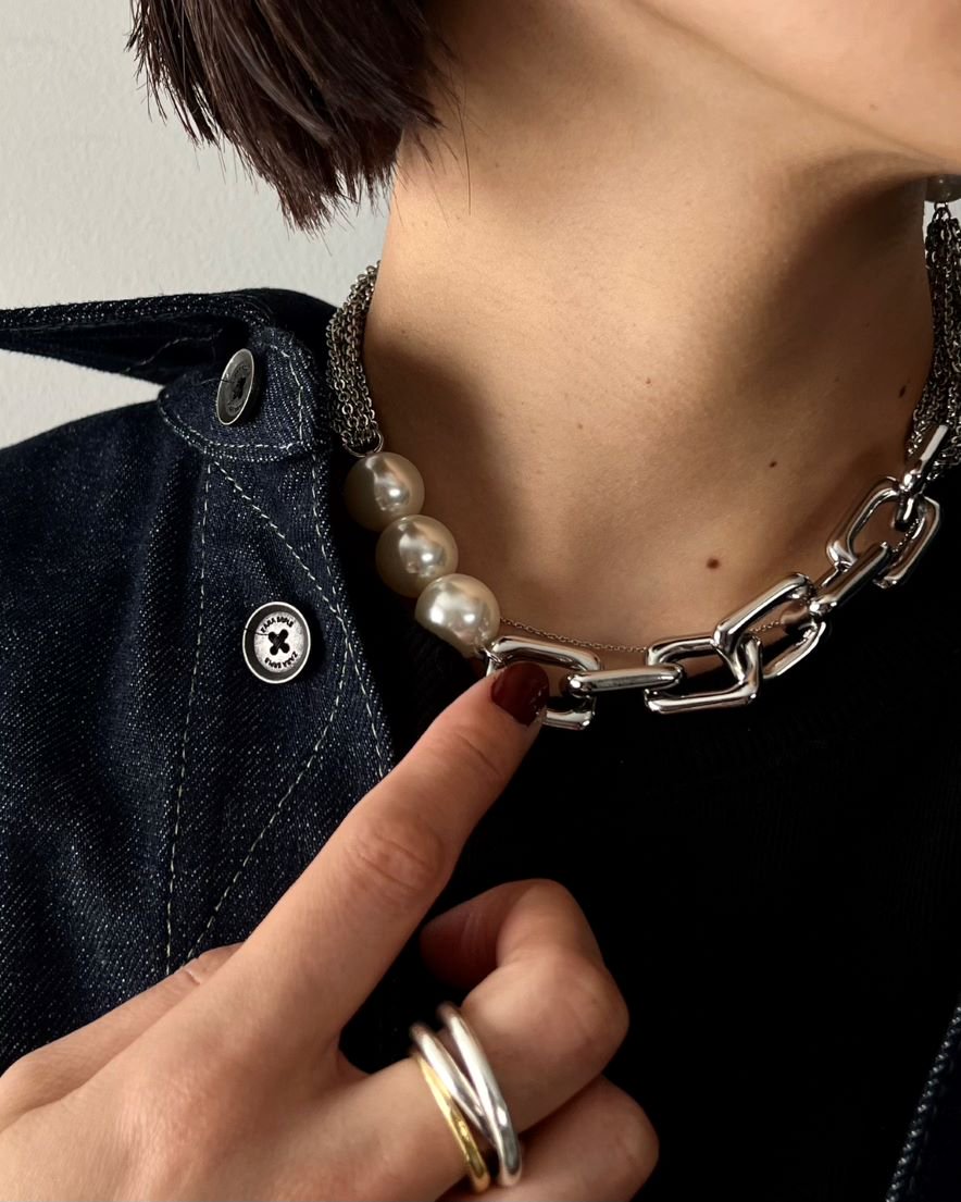 Pearl Mix Chain Necklace (GD/SV) - LOHME ONLINE STORE