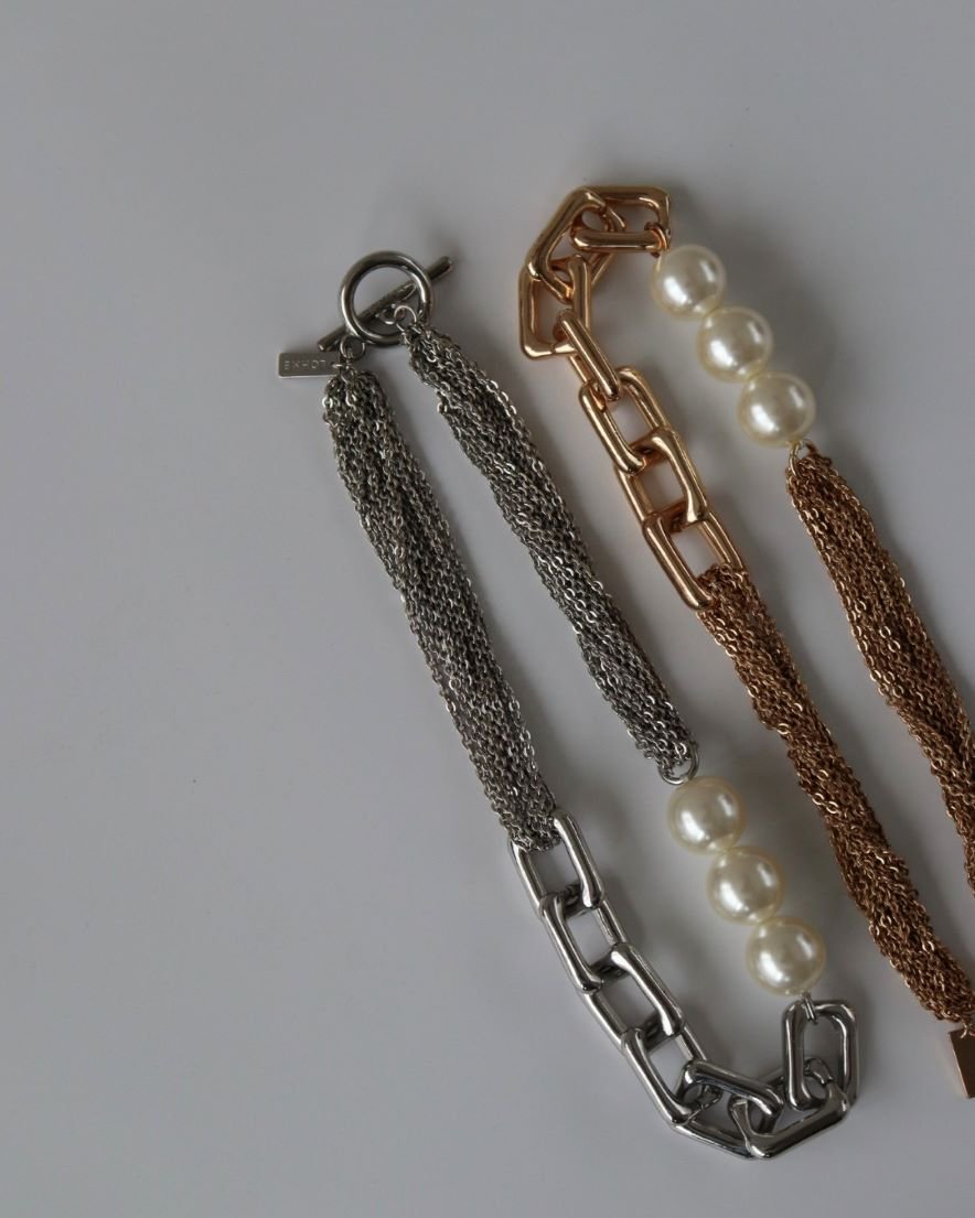 Pearl Mix Chain Necklace<br> (GD/SV)