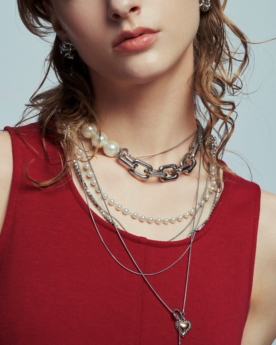 Pearl Mix Chain Necklace<br> (GD/SV)