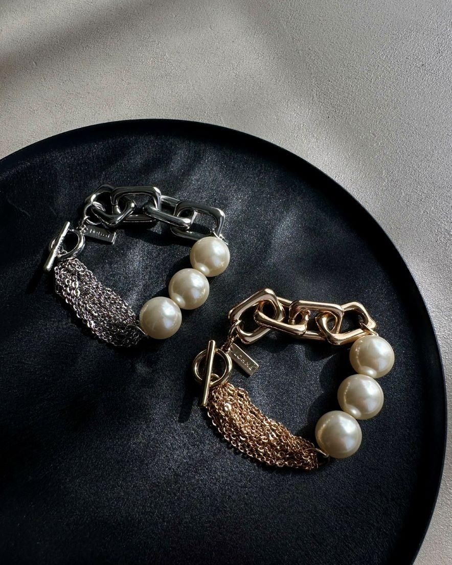 Pearl Mix Chain Bracelet | GD/SV - LOHME ONLINE STORE