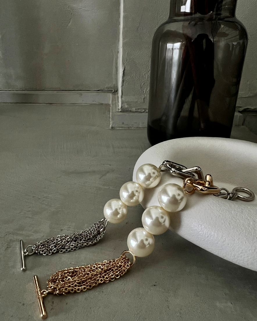 Pearl Mix Chain  Bracelet<br>(GD/SV)