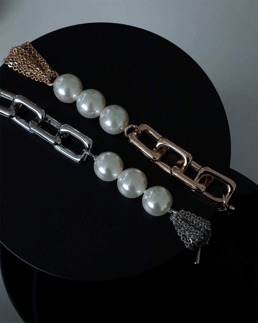 Pearl Mix Chain  Bracelet<br>(GD/SV)