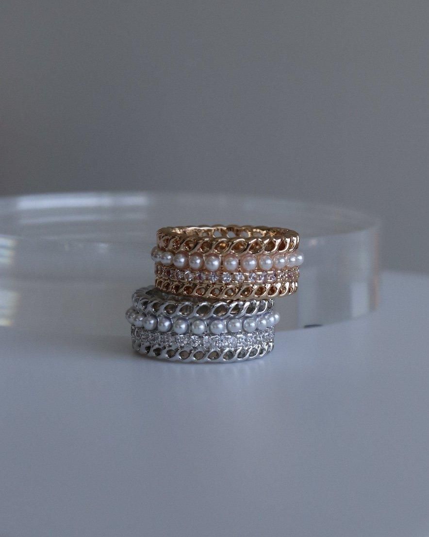 Bijoux Pearl Chain Ring<br> (GD/SV)