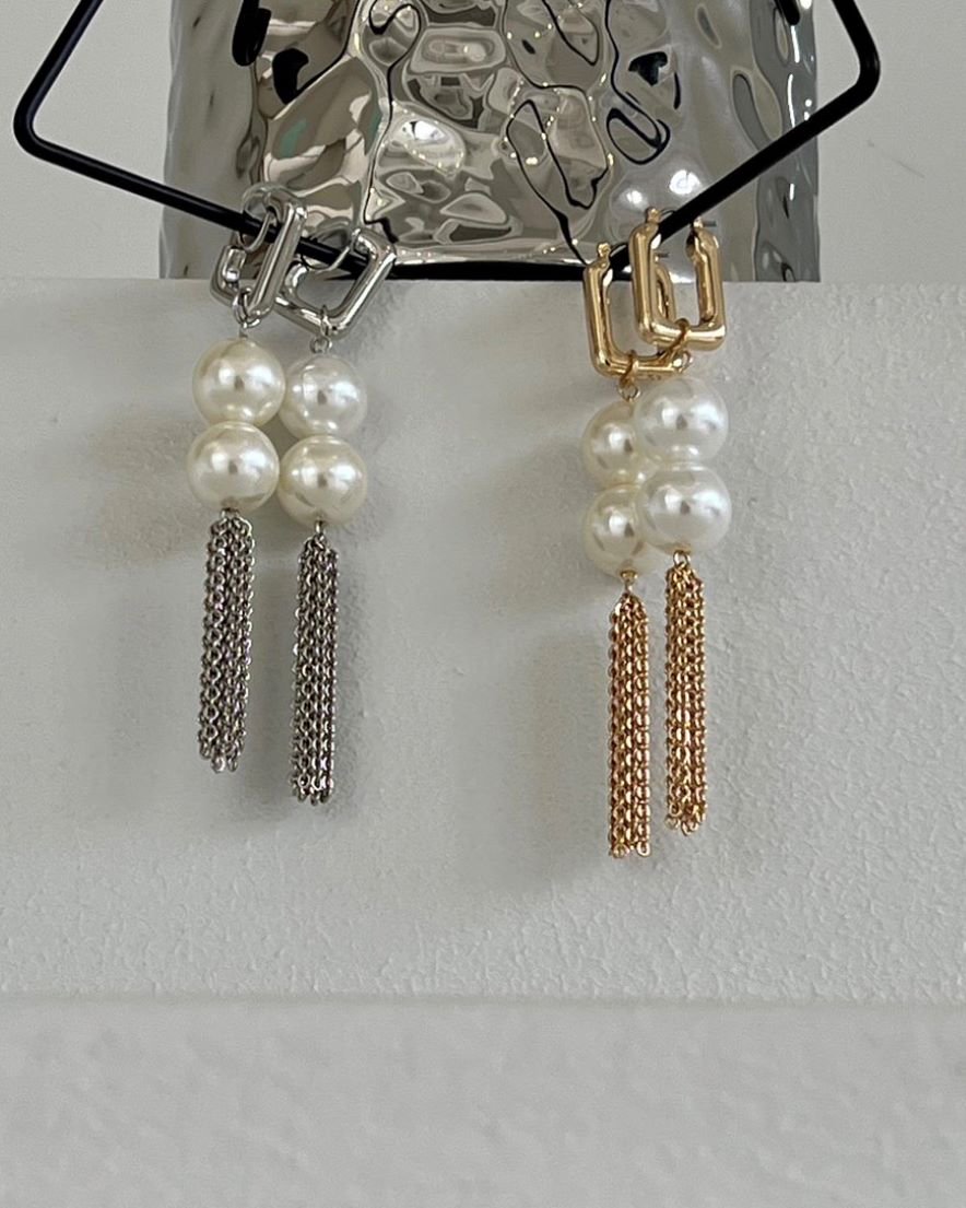 Pearl Mix Chain Earring(GD/SV) - LOHME ONLINE STORE